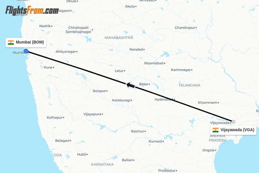 Flights from Vijayawada to Mumbai route map