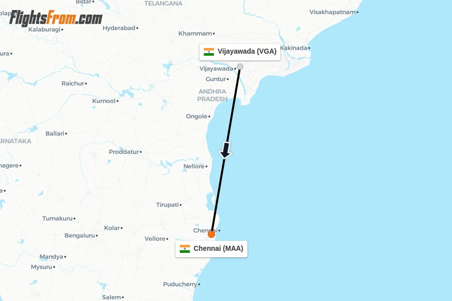 Flights from Vijayawada to Chennai route map