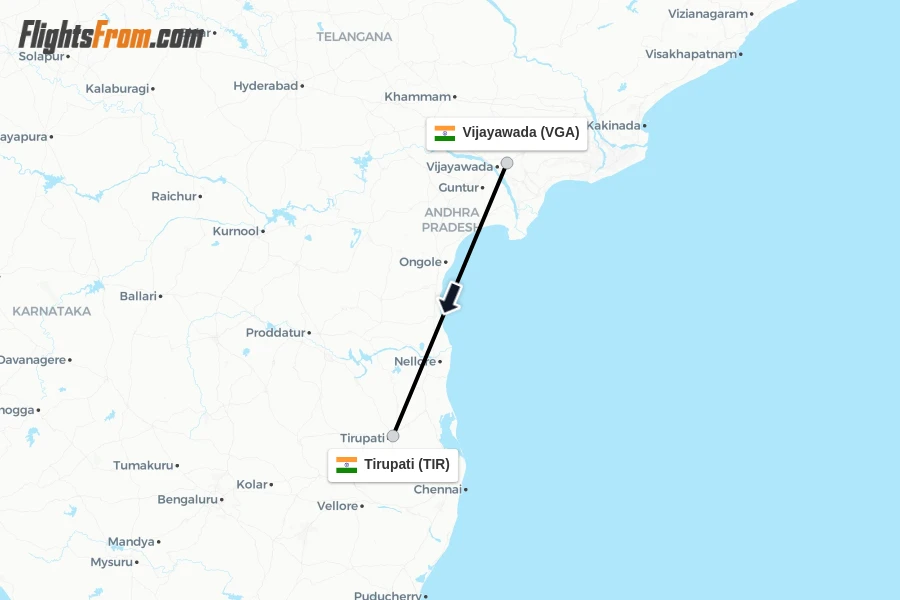 Flights from Vijayawada to Tirupati route map