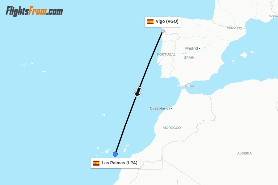 Flights from Vigo to Las Palmas route map