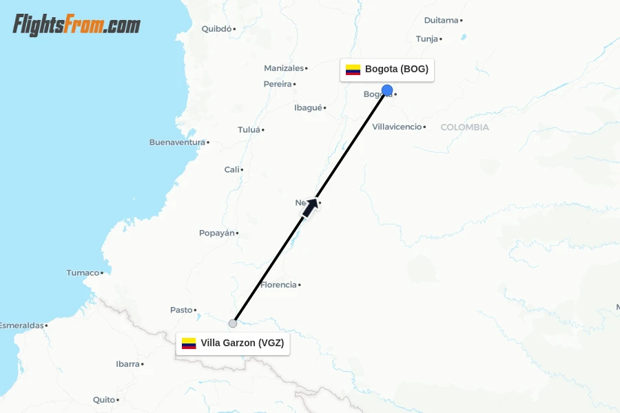 Flights from Villa Garzon to Bogota route map
