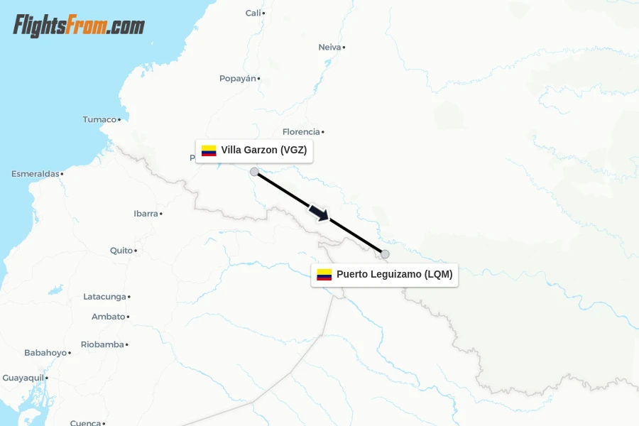 Flights from Villa Garzon to Puerto Leguizamo route map