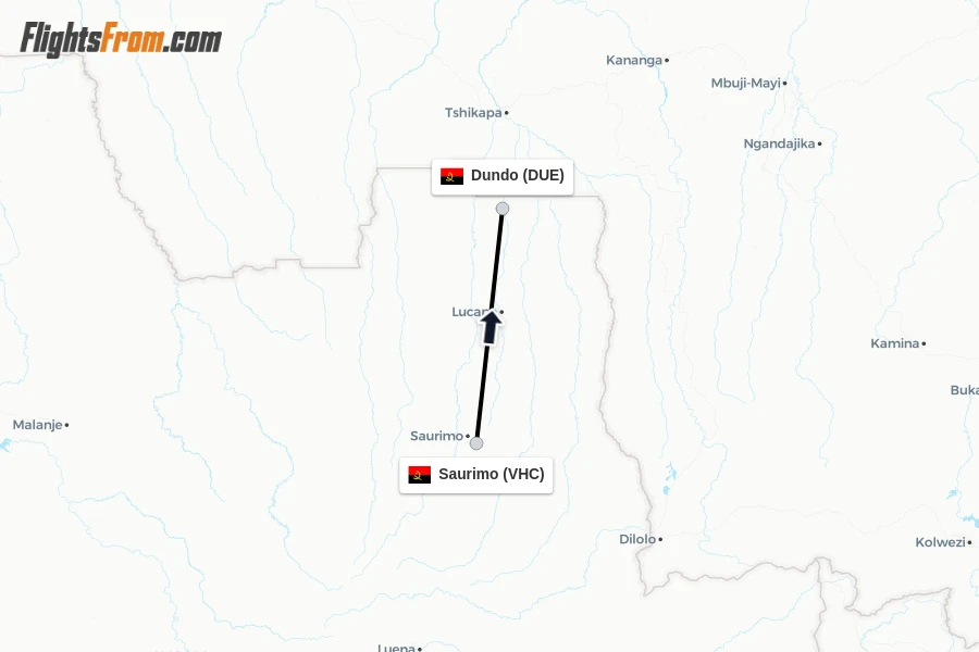 Flights from Saurimo to Dundo route map