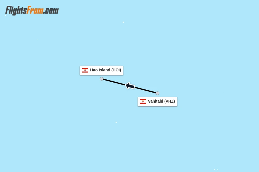 Flights from Vahitahi to Hao Island route map