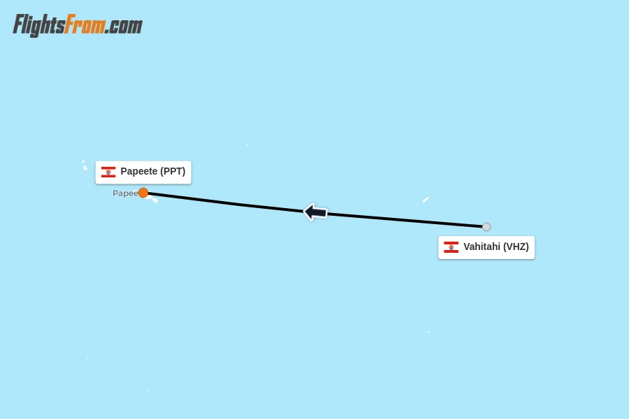 Flights from Vahitahi to Papeete route map