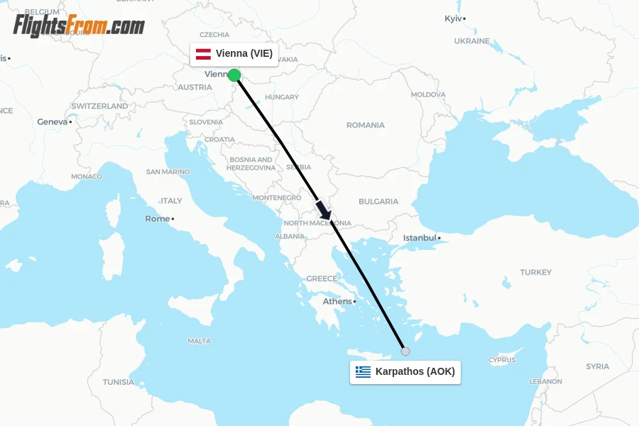 Flights from Vienna to Karpathos route map
