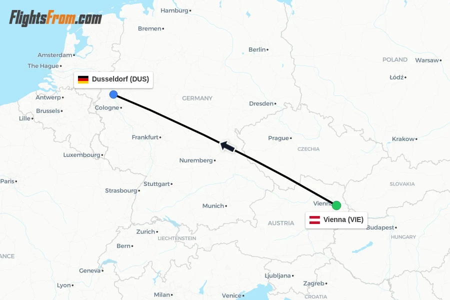 Flights from Vienna to Dusseldorf route map