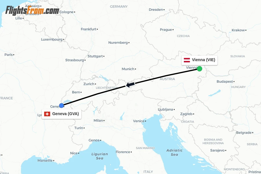 Flights from Vienna to Geneva route map