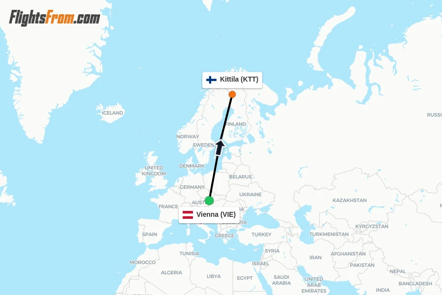 Flights from Vienna to Kittila route map