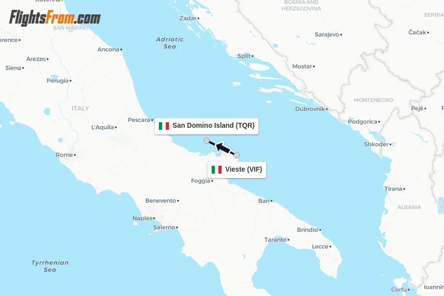 Flights from Vieste to San Domino Island route map