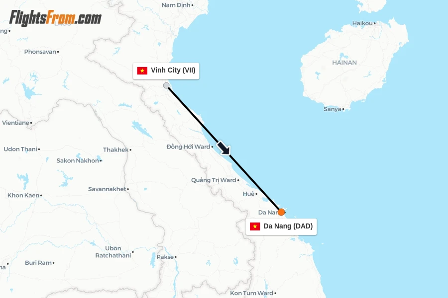Flights from Vinh City to Da Nang route map