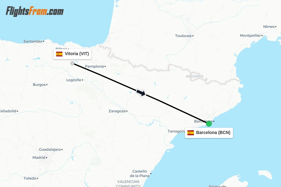 Flights from Vitoria to Barcelona route map