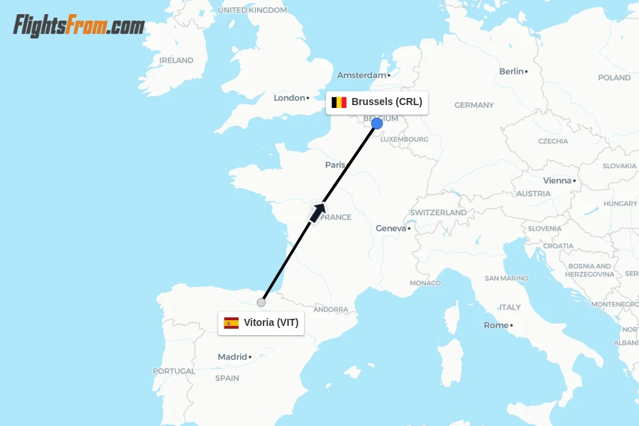 Flights from Vitoria to Brussels route map
