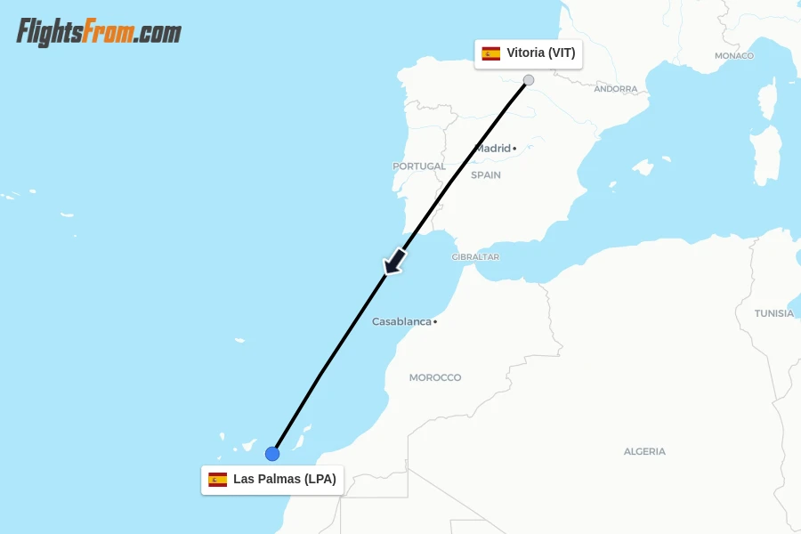 Flights from Vitoria to Las Palmas route map