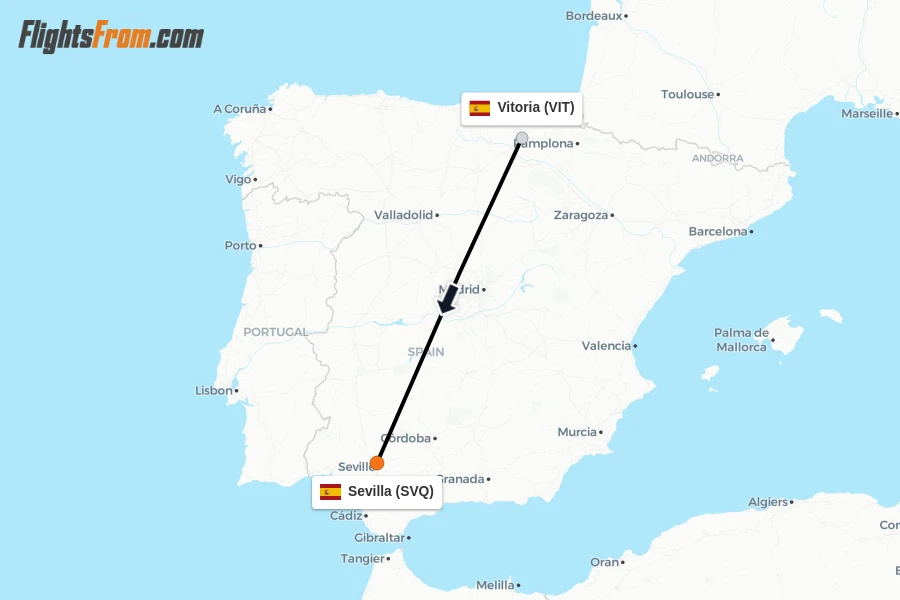 Flights from Vitoria to Sevilla route map