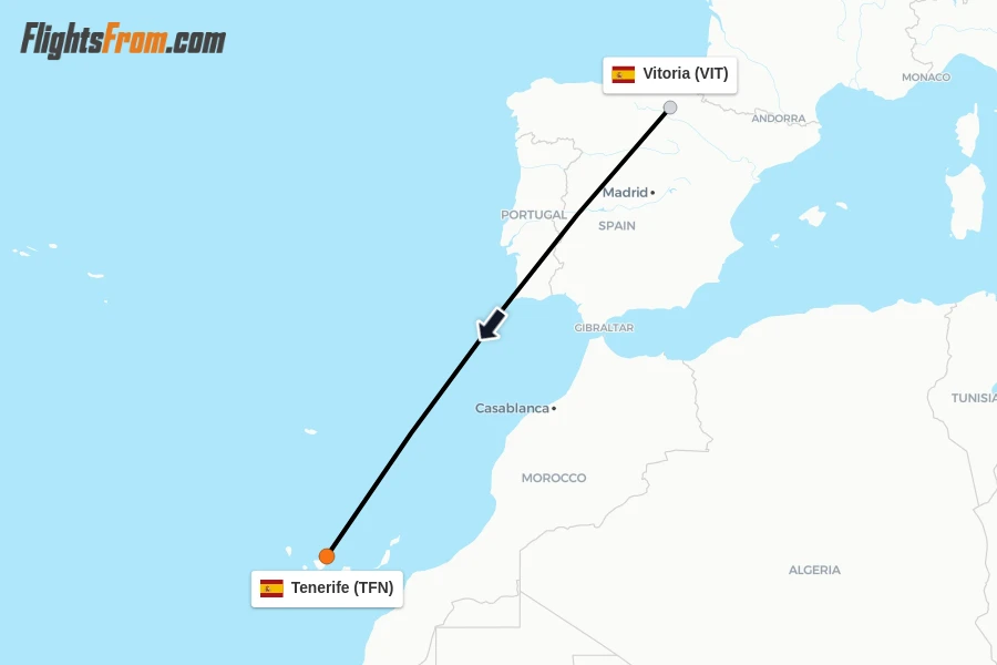 Flights from Vitoria to Tenerife route map