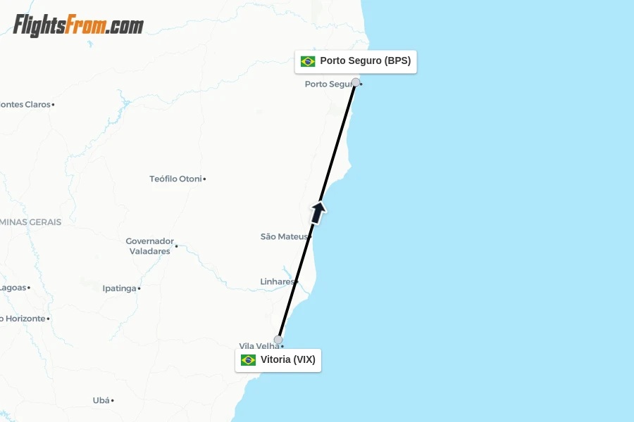 Flights from Vitoria to Porto Seguro route map