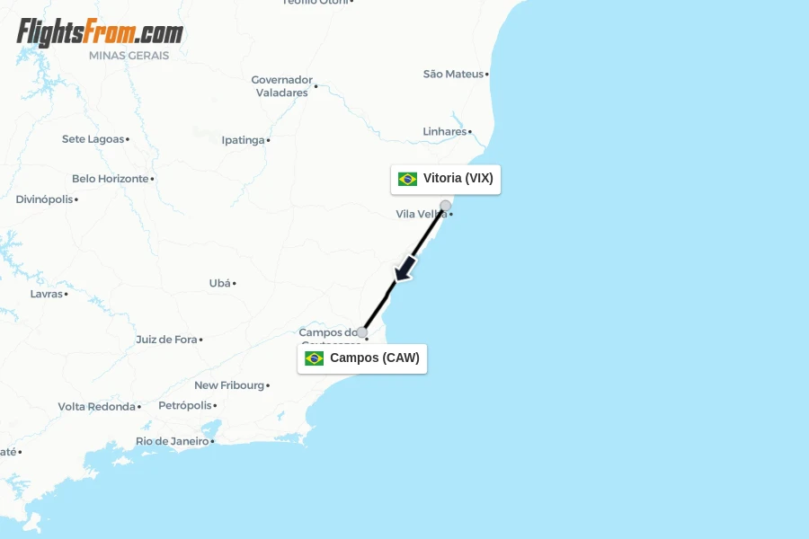 Flights from Vitoria to Campos route map
