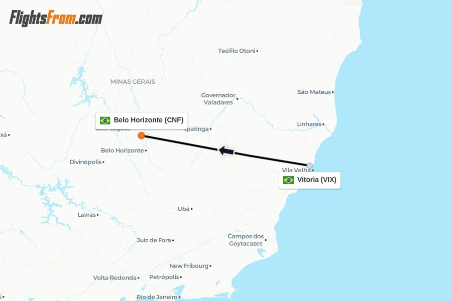 Flights from Vitoria to Belo Horizonte route map