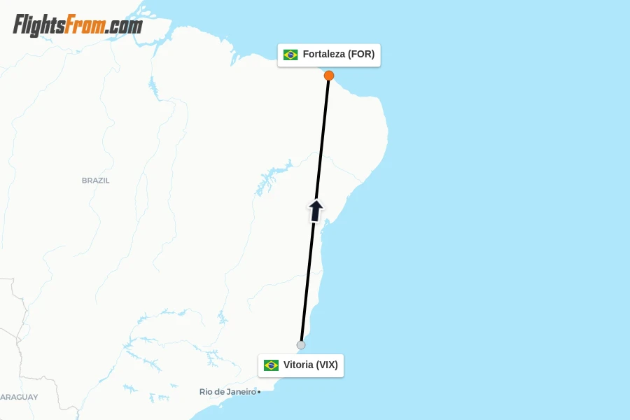 Flights from Vitoria to Fortaleza route map