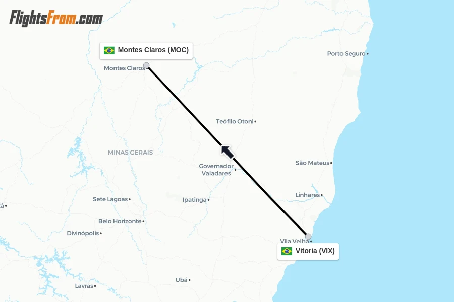 Flights from Vitoria to Montes Claros route map