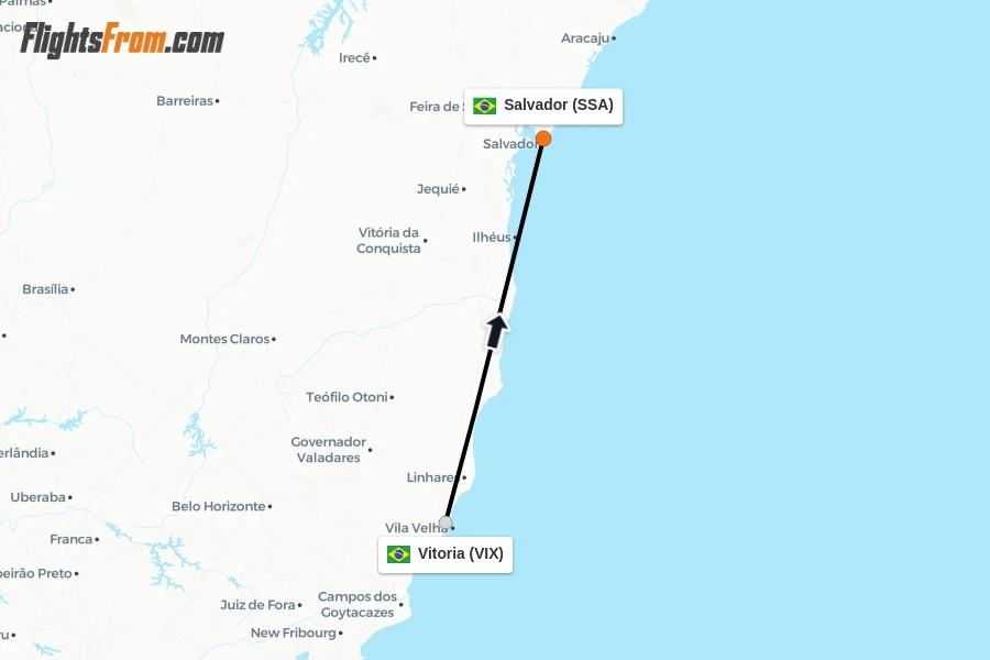 Flights from Vitoria to Salvador route map