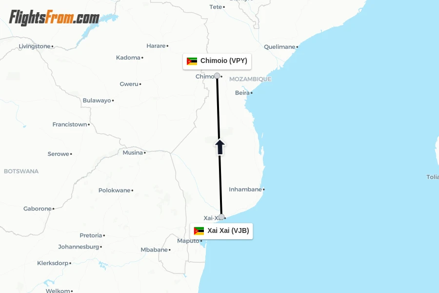 Flights from Xai Xai to Chimoio route map