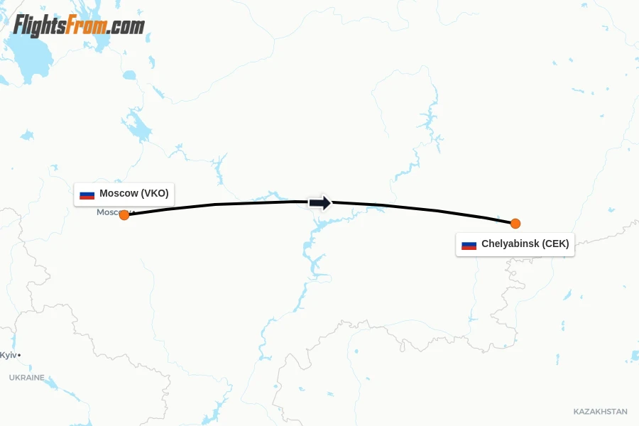 Flights from Moscow to Chelyabinsk route map