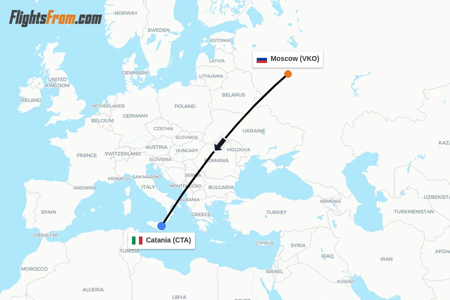 Flights from Moscow to Catania route map