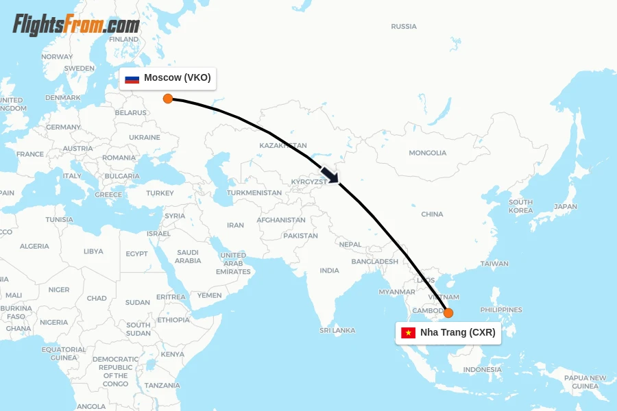 Flights from Moscow to Nha Trang route map