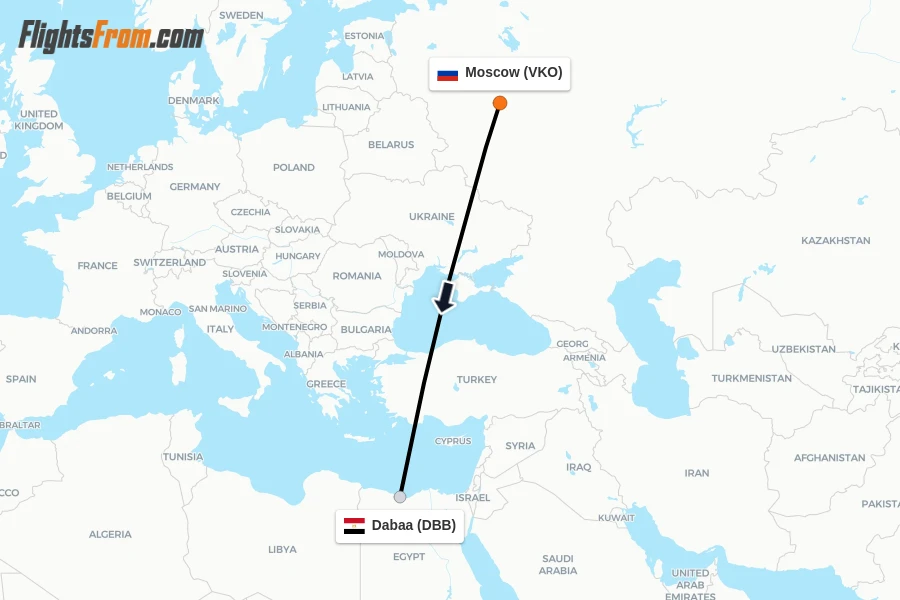 Flights from Moscow to Dabaa route map
