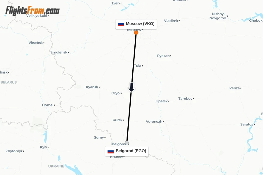 Flights from Moscow to Belgorod route map