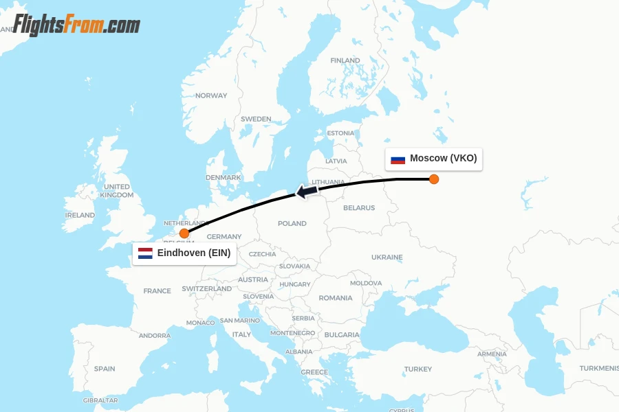 Flights from Moscow to Eindhoven route map