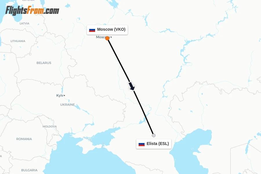 Flights from Moscow to Elista route map