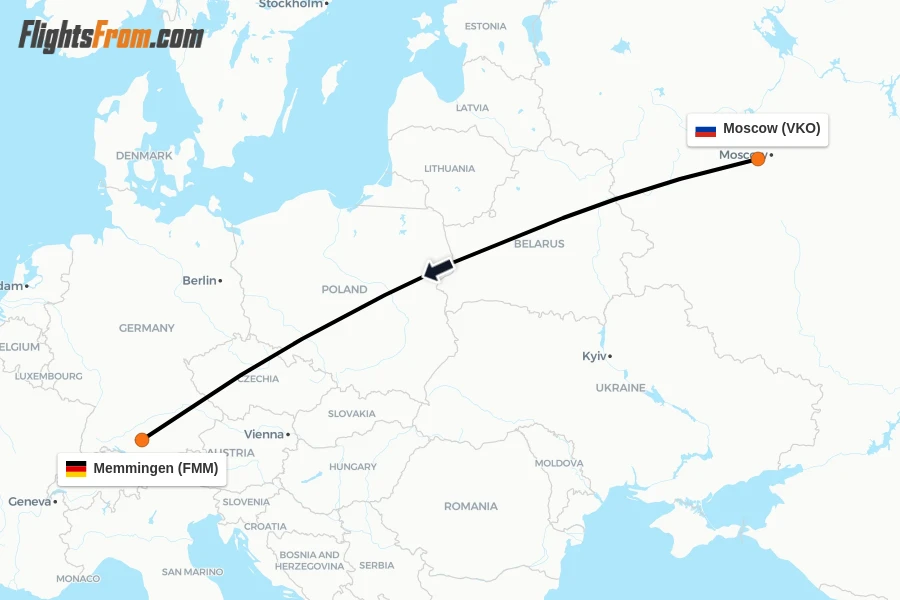 Flights from Moscow to Memmingen route map