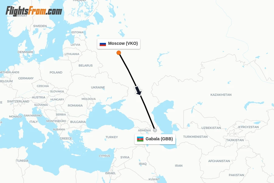 Flights from Moscow to Gabala route map