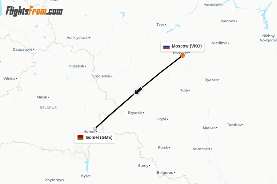 Flights from Moscow to Gomel route map