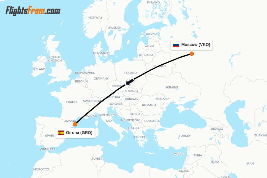 Flights from Moscow to Girona route map