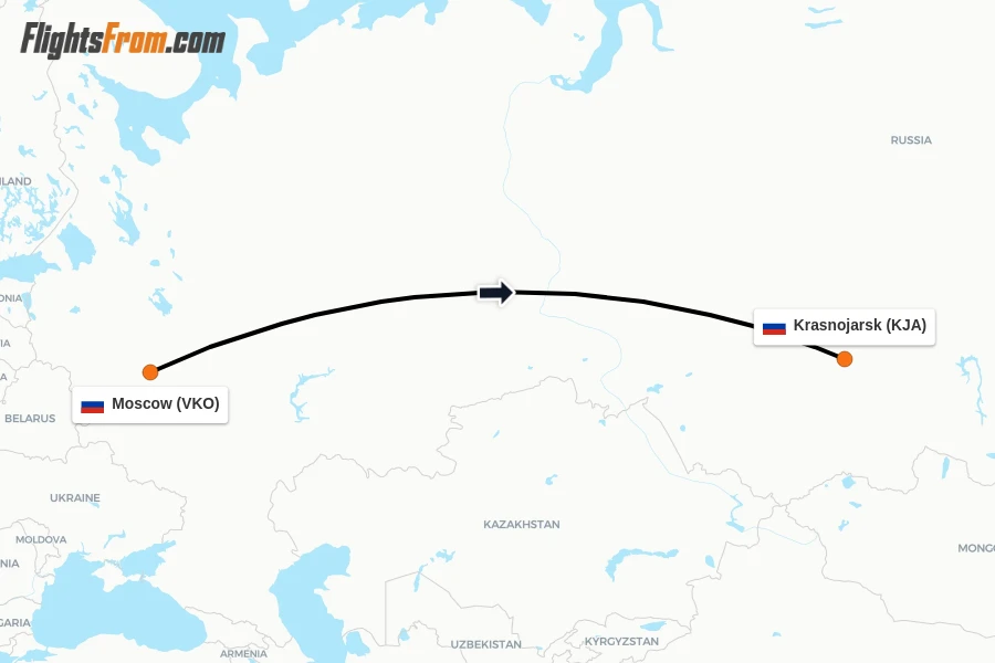 Flights from Moscow to Krasnojarsk route map