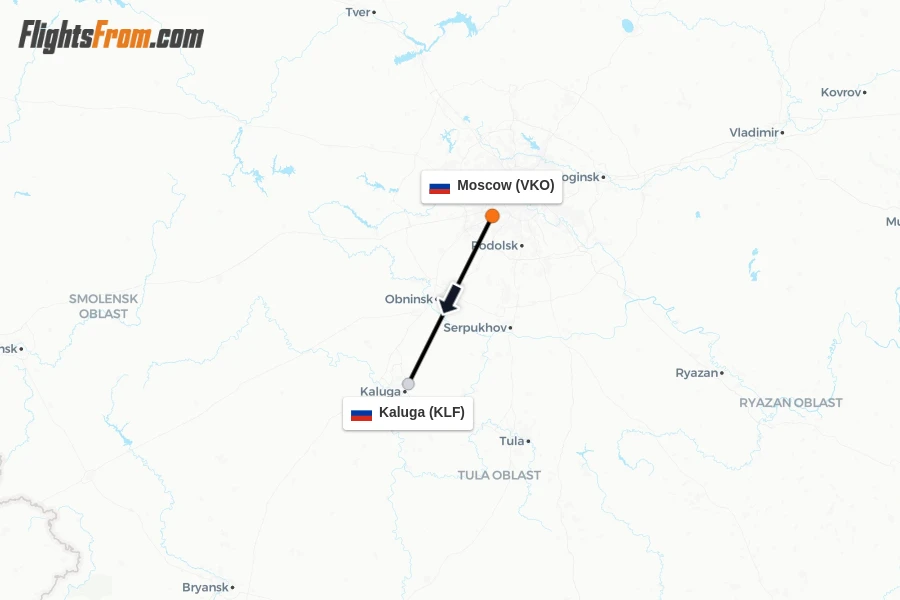 Flights from Moscow to Kaluga route map