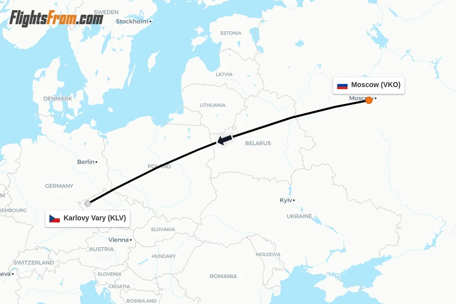 Flights from Moscow to Karlovy Vary route map