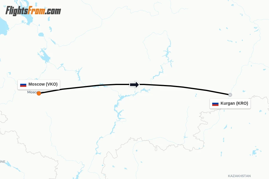 Flights from Moscow to Kurgan route map