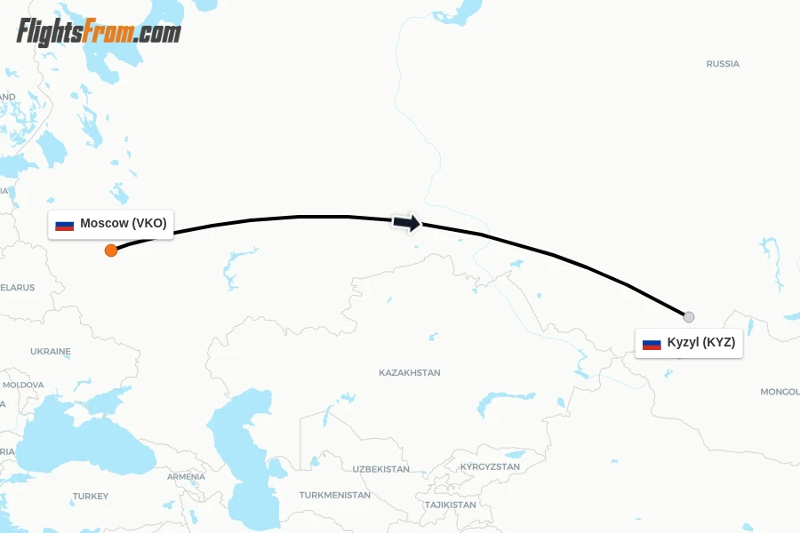 Flights from Moscow to Kyzyl route map