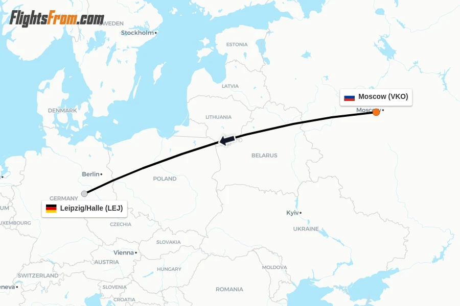 Flights from Moscow to Leipzig/Halle route map
