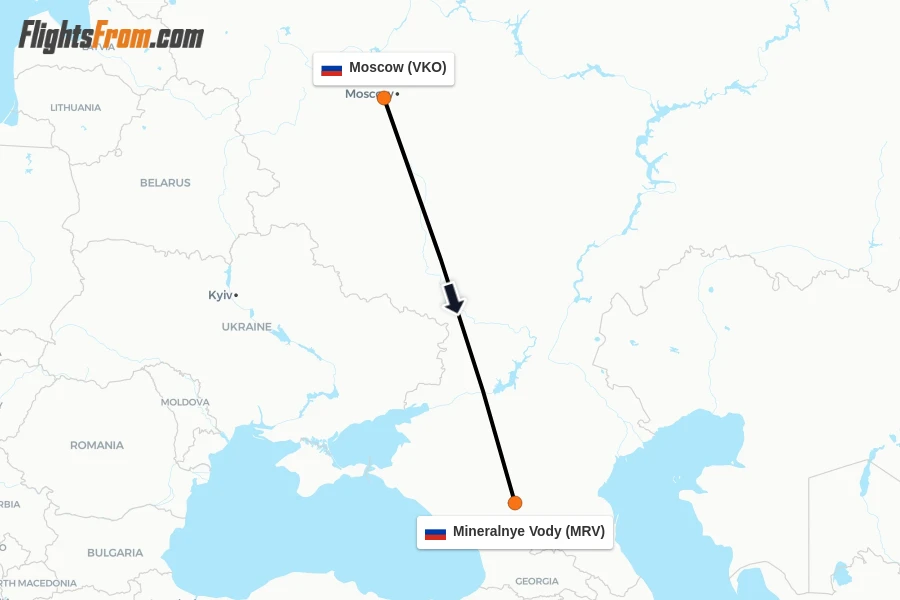 Flights from Moscow to Mineralnye Vody route map