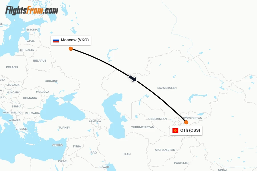 Flights from Moscow to Osh route map