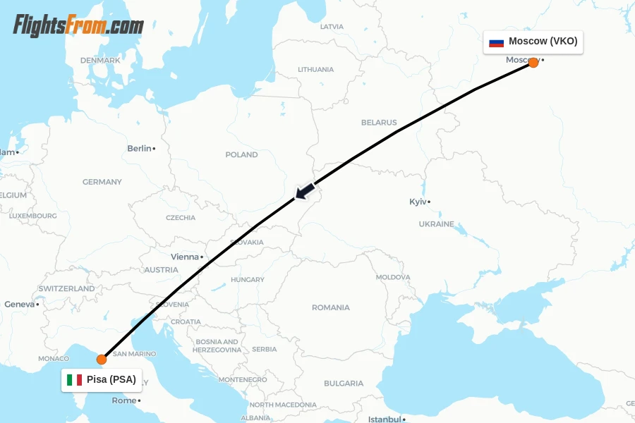 Flights from Moscow to Pisa route map