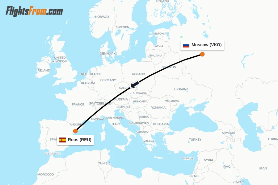 Flights from Moscow to Reus route map