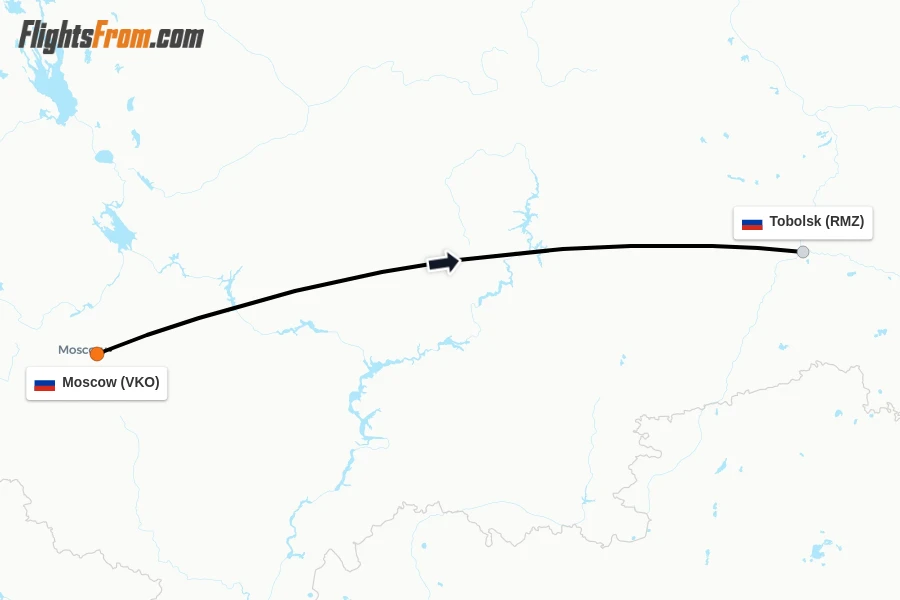 Flights from Moscow to Tobolsk route map
