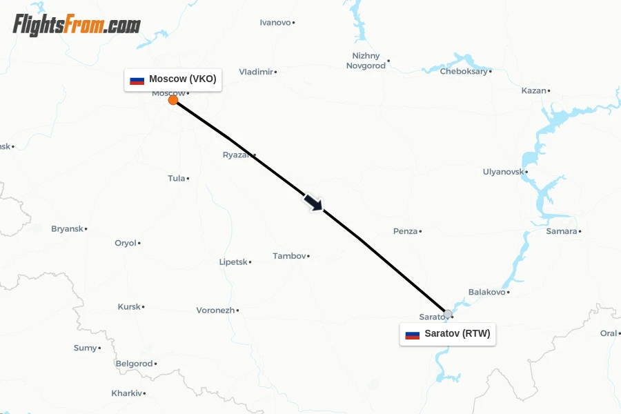 Flights from Moscow to Saratov route map
